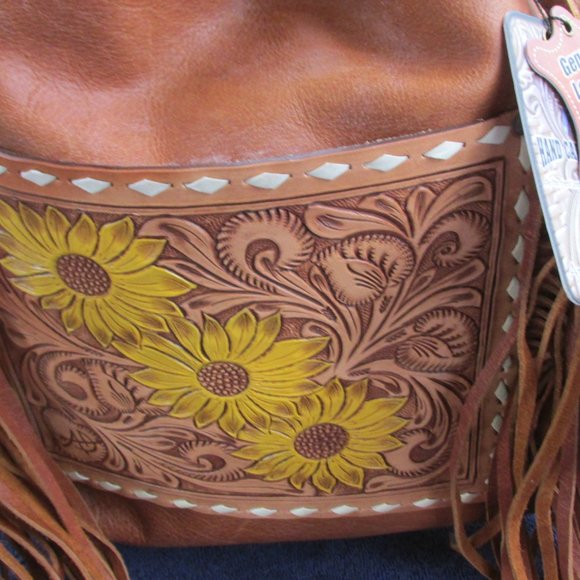 American Darling Large Conceal Carry Fringe Bag Hand Tooled Sunflowers - Picture 2 of 9